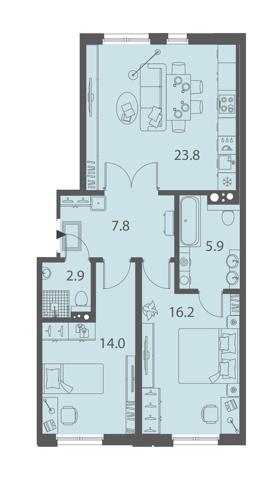 2-комнатная квартира 70.6 м², 4/10 эт., ЖК «DOMINO Premium»